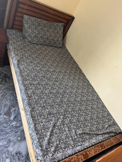 Single Wooden Bed with Mattress