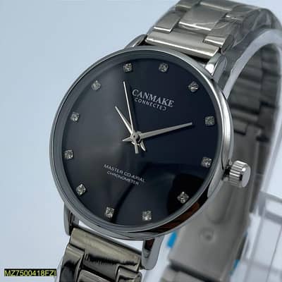 woman's stainless steel analogue watch drak blue crystal markers