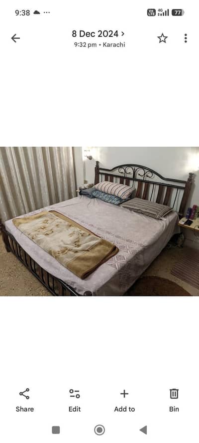 kind size iron double bed with spring mattress in very good condition