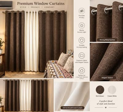 Brown & Cream Textured Curtains – 7 ft 3 in