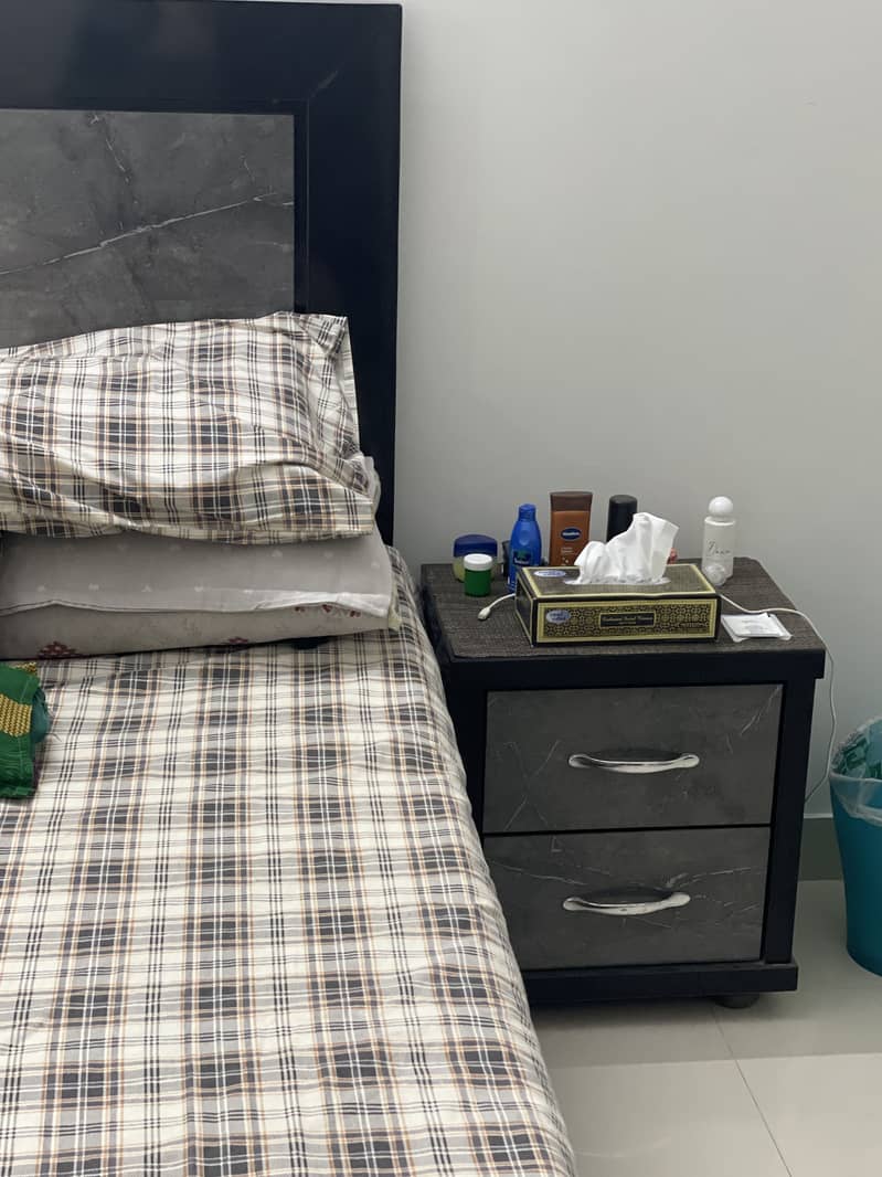 Black Bed with two side tables 1