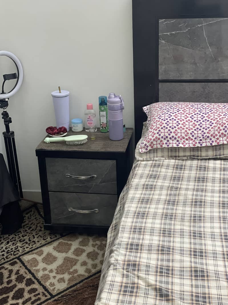 Black Bed with two side tables 2