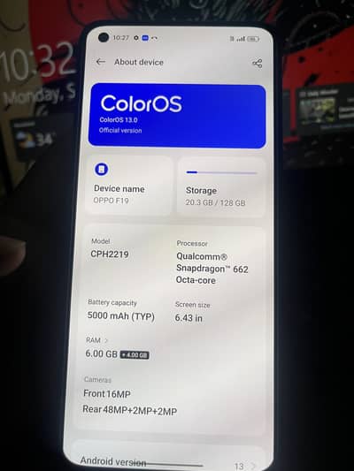 OPPO F19 for sell and exchange with iPhone XR /xsmax