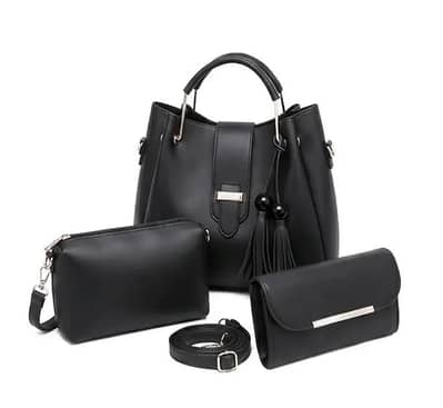 Girls pu leather plain hand bag set