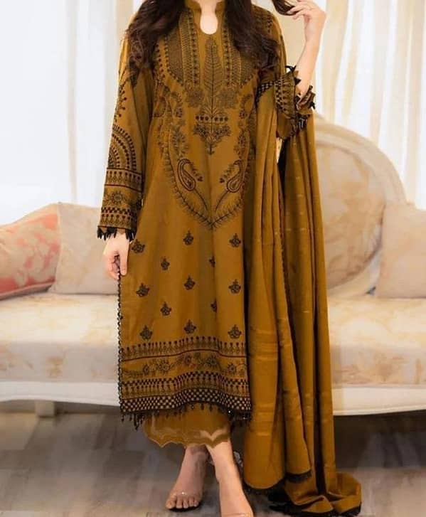 3 piece unstitched embroidered suit Dhanak