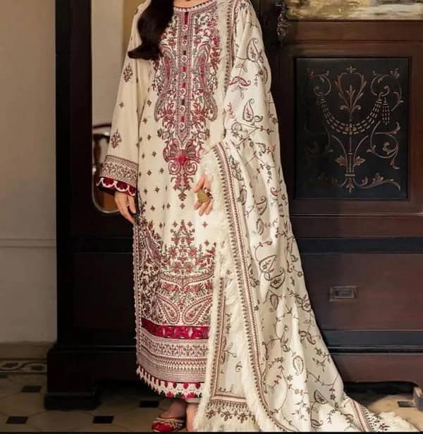 3 piece unstitched embroidered suit Dhanak