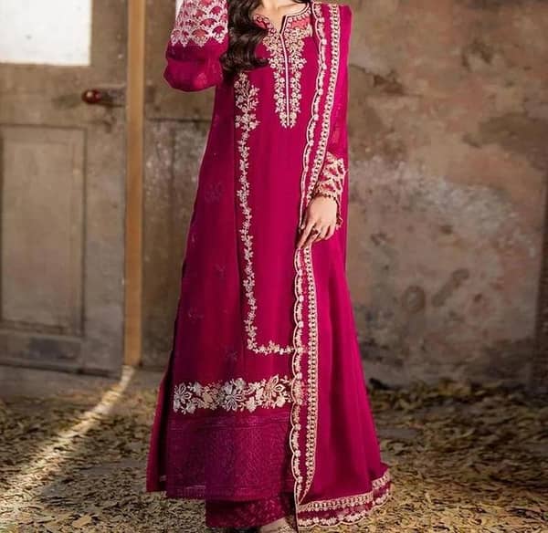 3 piece unstitched embroidered suit Dhanak