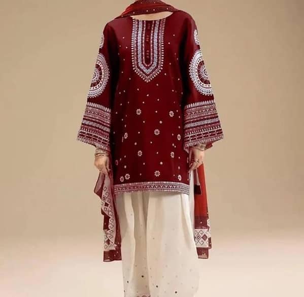 3 piece unstitched embroidered suit Dhanak