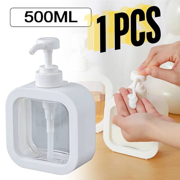 500ml Clear Hand Dispenser Bottle - Soap, Shampoo, and Lotion Container with Push-Button - Reusable Plastic Squeeze Bottle for Bathroom