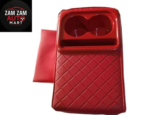 Car Armrest with Cup Holders and Extra Mobile Pocket. (Red Color)