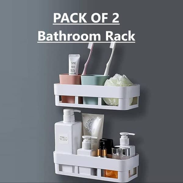 Set of 2 Plastic Inter Design Bathroom Kitchen Organizer Shelf Rack Shower Caddy Basket with Wall Mounted Suction Stickers - Multicolor