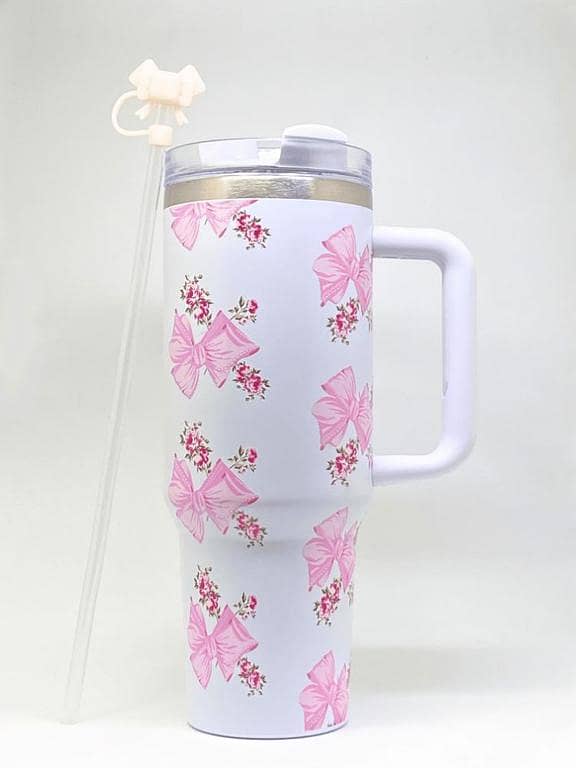 Floral Bow Print Premium Insulated Tumbler – 40oz