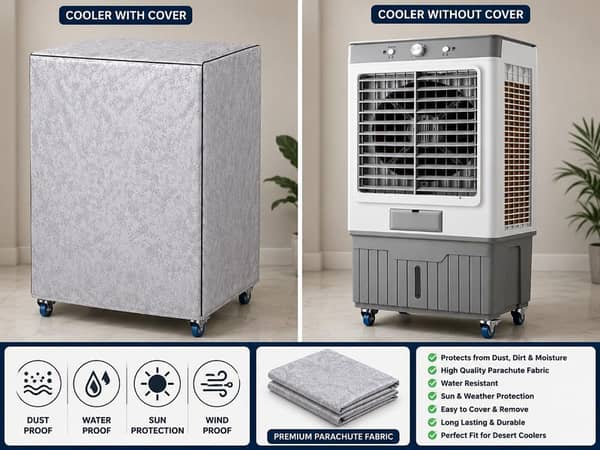 Premium Waterproof Air Cooler Cover | Parachute Fabric Cooler Cover | Dustproof UV Protection Desert Air Cooler Cover | Full Body Cooler Protector. .