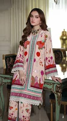 Off White Printed Lawn 2Pcs Shirt Trouser Set