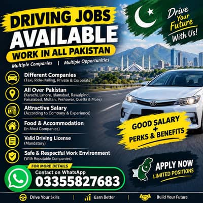 driving jobs avaible contact whtsapp 03355827683