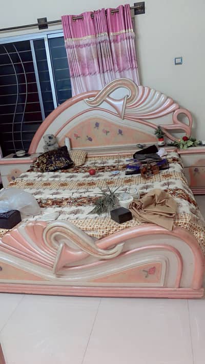 Deco Paint Baby Pink Color Bed With Dressing Table & Stoole
