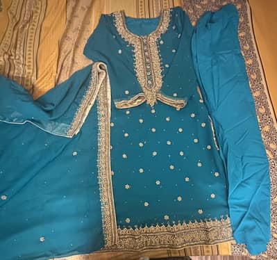 Sea green embroidred party wear dress size small to medium