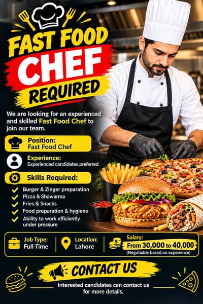 need fast food chef. experienced