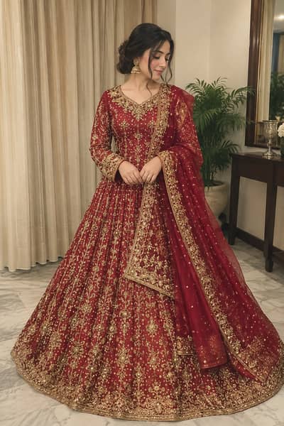 Bridal Lehnga ready to wear in rd maroon colour