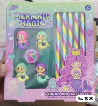 Brand New Kids Pencil & Eraser Sets - Dinosaur, Space & Mermaid Design