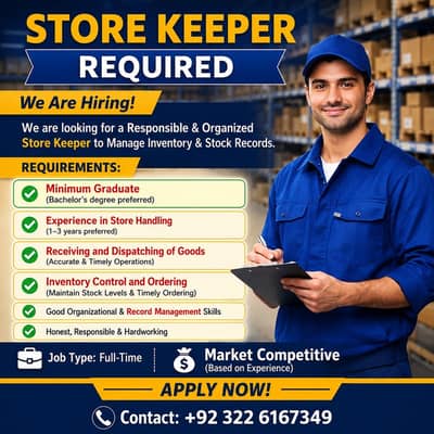 Store Keeper Required for Store Management in Multan (Jobs)