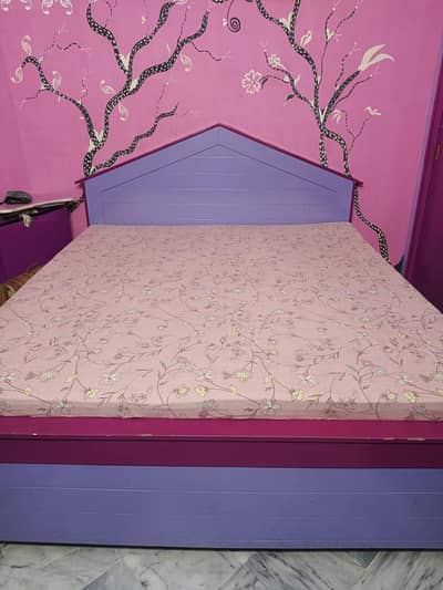 King Size Wooden Structure Bed With Premium Deco Paint