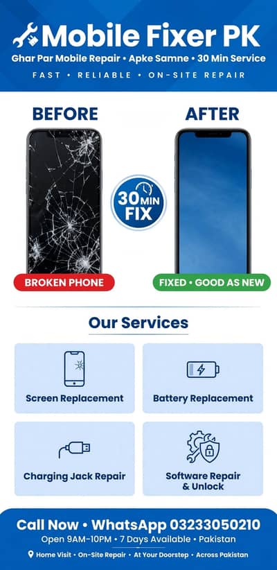 ghr per mbl repair ap ke samne 30 min -karachi home service