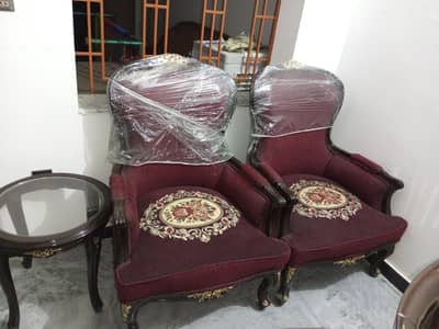 Wooden Sofa Style Coffee Chair set with Table