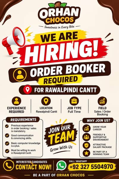 i need 6 Order booker rawalpindi Cantt