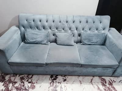 Grey Velvet Sofa Set with table
