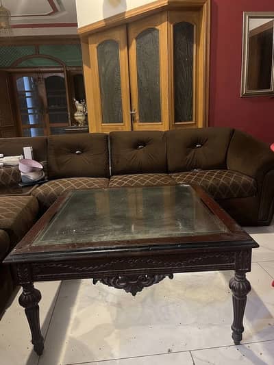 Brown L shaped Sofa & Chinot Center Table - Great Condition