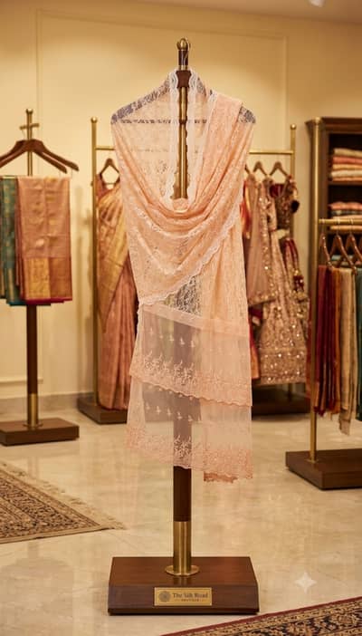 Elegant Peach Handcrafted Heavy Work Frock / Maxidress