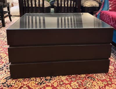 Modern Dark Brown Coffee Table + 2 Side Tables | Glass Top