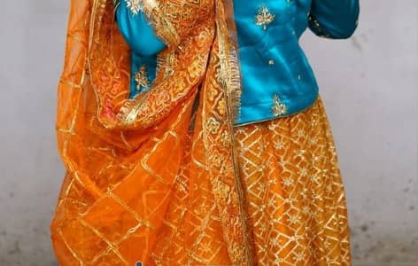 premium gotta work organza lehenga set(orange) with silk sea green sh