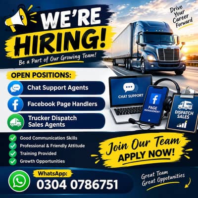 Chat support Agent & page handler/ Truck dispatch Sale Agent Hiring