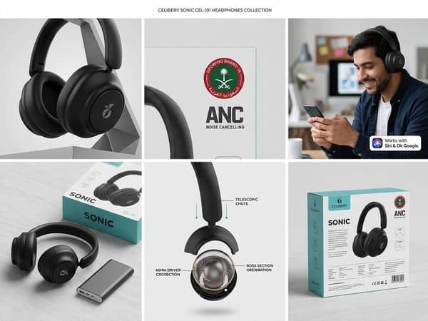 CELIBERY Sonic CEL-101 Wireless Over-Ear Headphones – Active Noise Cancelling (ANC), 32 Hours Playtime, Built-in Mic & Voice Assistant Support