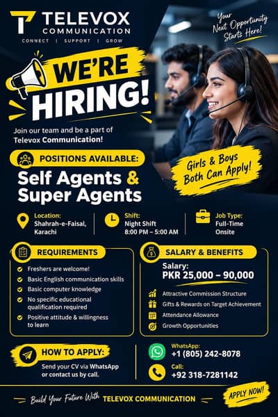Hiring Call Center Agents – Freshers & Experienced | Shahrah-e-Faisal