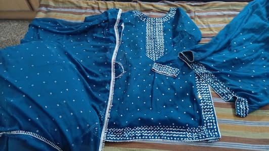 3pc navy blue embroided dress for party wear