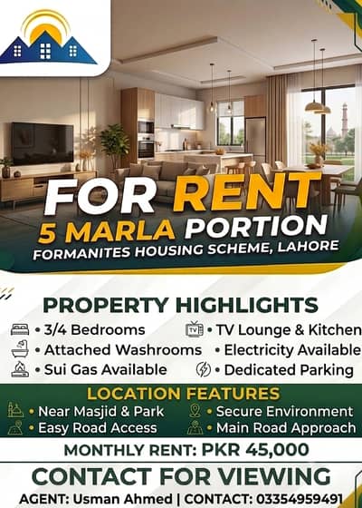 5 marla portion for rent in formanites