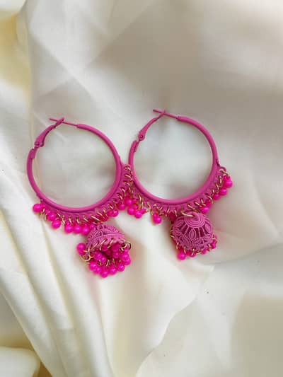 Korean Style Traditional Hoop Jhumka Earrings with Beads | Stylish P