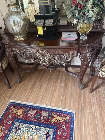 Hand crafted solid wood console with matching wall mirror set