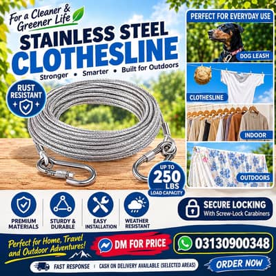 STAINLESS STEEL CLOTHESLINE – STRONG & DURABLE