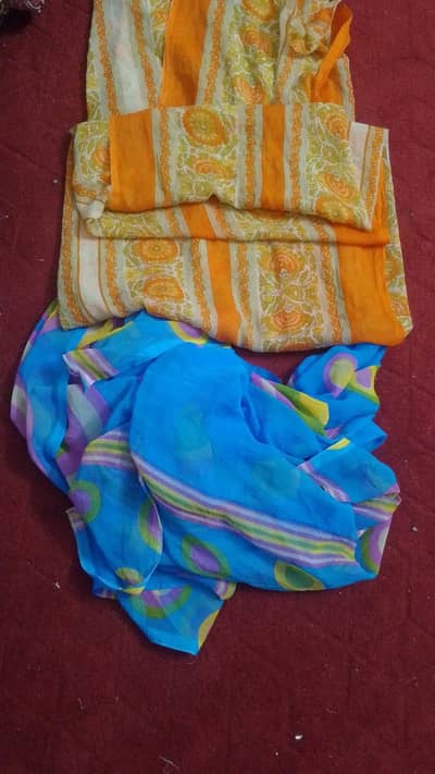 dupatta. |bright blue printed dupatta. | orange striped printed