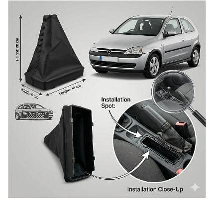 Premium Leather Car Handbrake Boot Cover for Opel Corsa C 2000-2006 Combo C - Decorative Parking Brake Gaiter Shifter Dust Cover Sleeve Ring Frame 18x9x20cm R5679