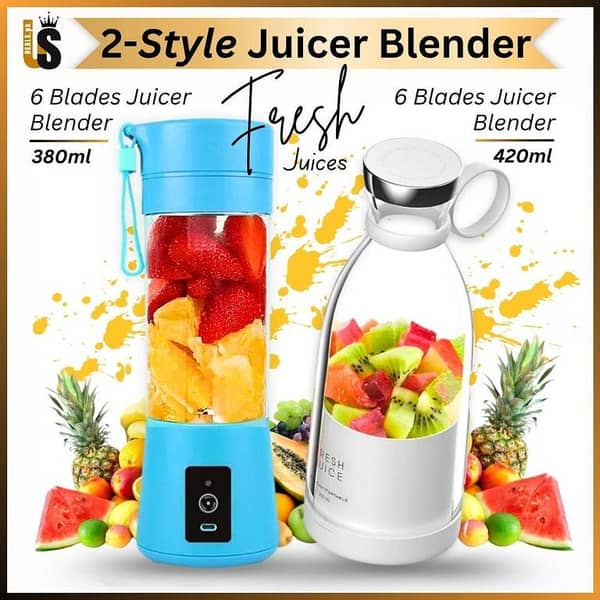 USB Rechargeable Juicer Blender with 6 Blades, 380ml Portable Mini Blender for Personal Use