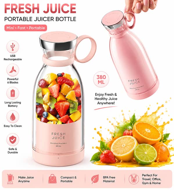 Rechargeable Juicer Blender 380ml | 6-Blade Stainless Steel Portable Mini Blender