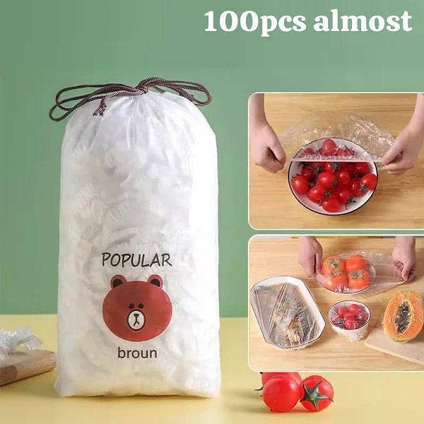 100 Pcs Reusable Elastic Food Storage Covers | Stretchable Plastic Wraps for Bowls and Plates | Disposable Food Covers for Fridge and. . .