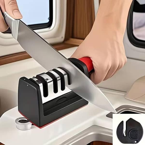 3 -in-1 Kitchen Knife Sharpener | Manual Knife & Scissor Sharpener with Adjustable Settings | Multi-Stage Blade Sharpening Tool for Kitchen Knives | Portable Kitchen Accessory