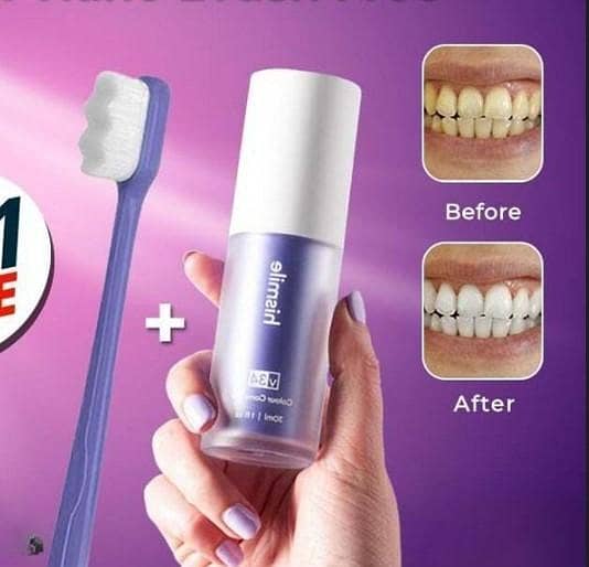 Hismile V34 Purple Toothpaste, Teeth Whitening Kit, Hismile Toothpaste & Teeth Whitening Strips, Color Corrector Oral Mousse, Whitening Serum (30ml)