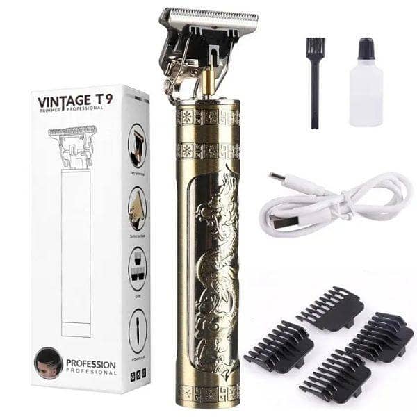 T9 Professional Hair Trimmer – Vintage Metal Body, Zero-Gapped Blade, Cordless Precision for Hair, Beard and Body Grooming